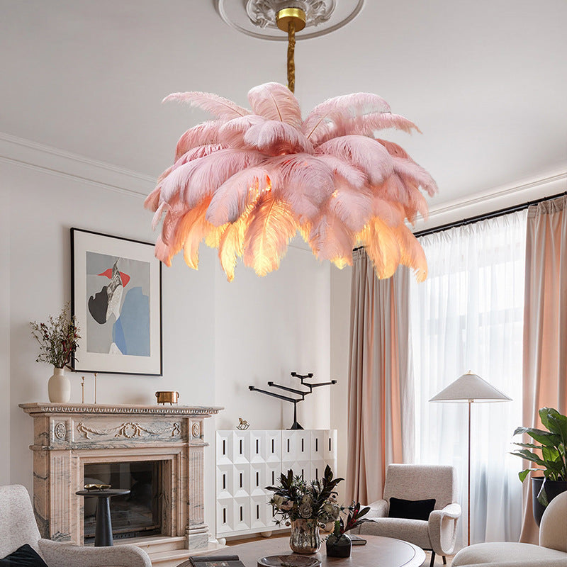 Cross-border explosive post-modern light luxury creative ostrich feather living room chandelier Nordic personality net red bedroom chandelier